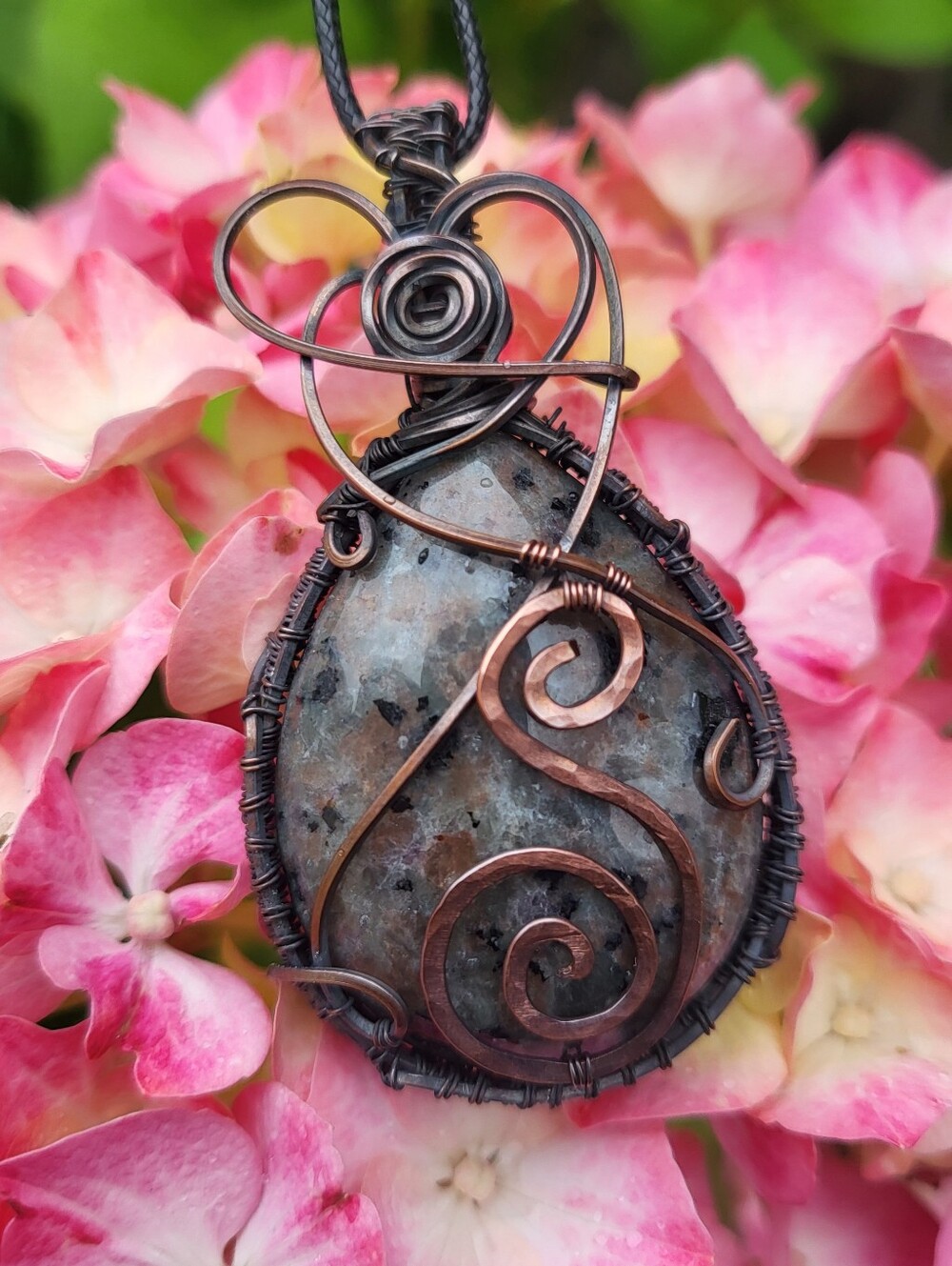 Handcrafted Wirewrap UV Reactive Yooperlite Stone Pendant With Hammered Copper